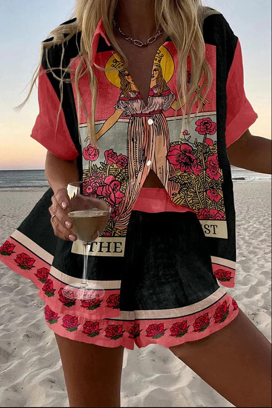 Conjunto corto de lino virgen rosada