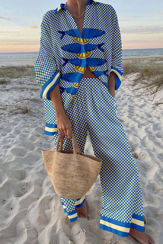 Conjunto de lino estampado sardinas y limones