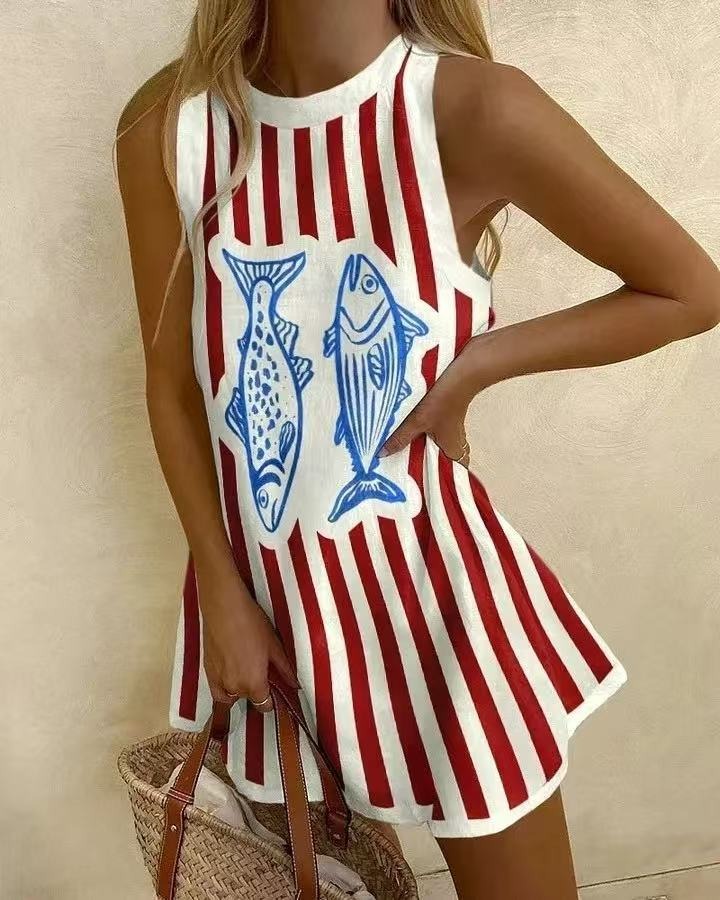 Minivestido con estampado de peces